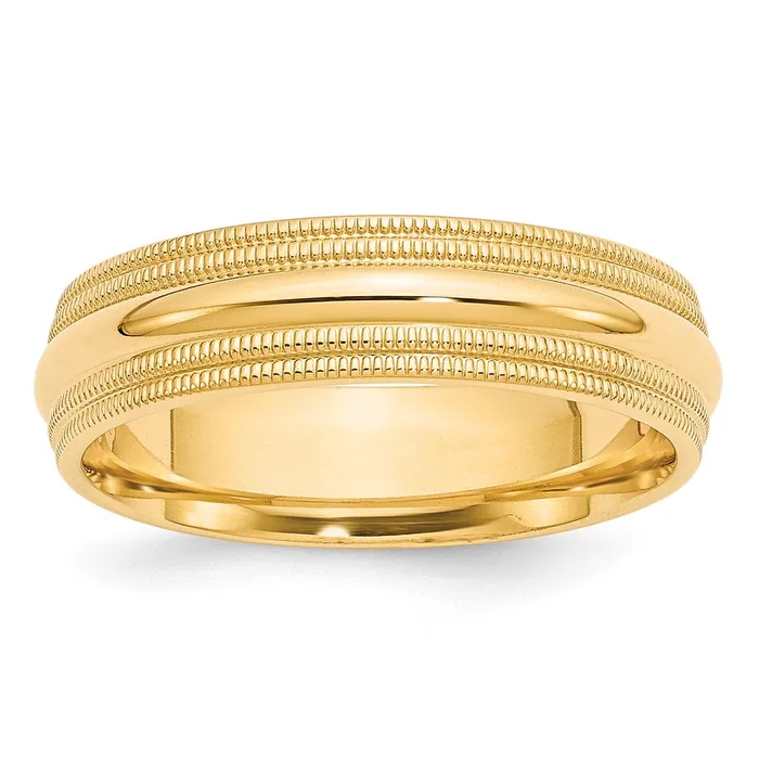 Goldia Rings Solid 14K Yellow Gold 6mm Double Milgrain Comfort Fit MensWomens Wedding Band Ring Size 105 Goldia Rings Solid 14K Yellow Gold 6mm Double Milgrain Comfort Fit MensWomens Wedding Band Ring Size 105