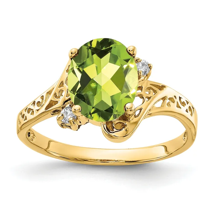 Goldia Rings Solid 14k Yellow Gold 9x7mm Oval Simulated Peridot VS CZ Ring Goldia Rings Solid 14k Yellow Gold 9x7mm Oval Simulated Peridot VS CZ Ring