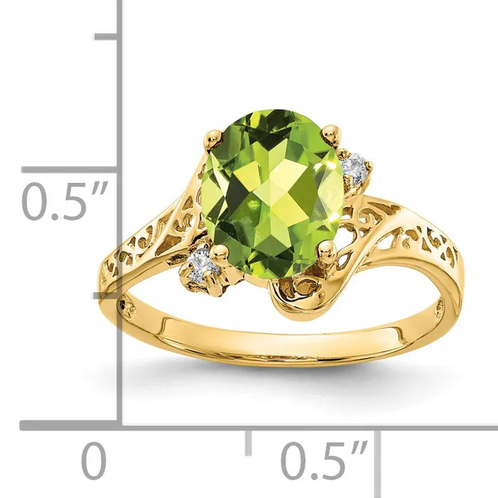 Goldia Rings Solid 14k Yellow Gold 9x7mm Oval Simulated Peridot VS CZ Ring