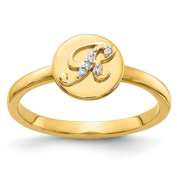 Goldia Rings Solid 14k Yellow Gold Simulated CZ Initial R Ring
