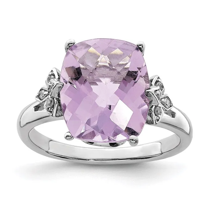 Goldia Rings Sterling Silver Rhodium CheckerCut Pink Quartz u0026 Diamond Ring Goldia Rings Sterling Silver Rhodium CheckerCut Pink Quartz u0026 Diamond Ring