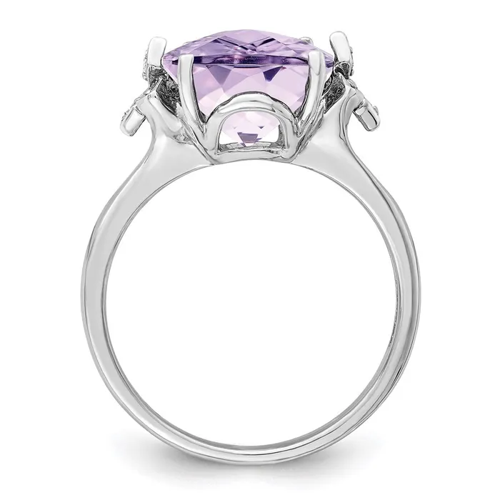 Goldia Rings Sterling Silver Rhodium CheckerCut Pink Quartz u0026 Diamond Ring