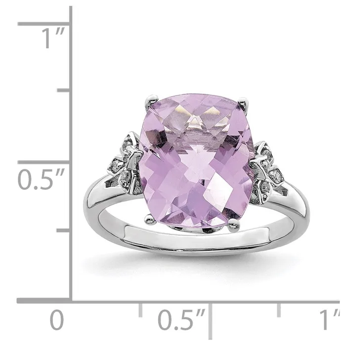 Goldia Rings Sterling Silver Rhodium CheckerCut Pink Quartz u0026 Diamond Ring