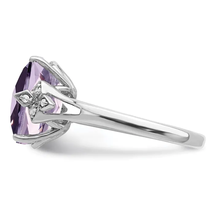 Goldia Rings Sterling Silver Rhodium CheckerCut Pink Quartz u0026 Diamond Ring