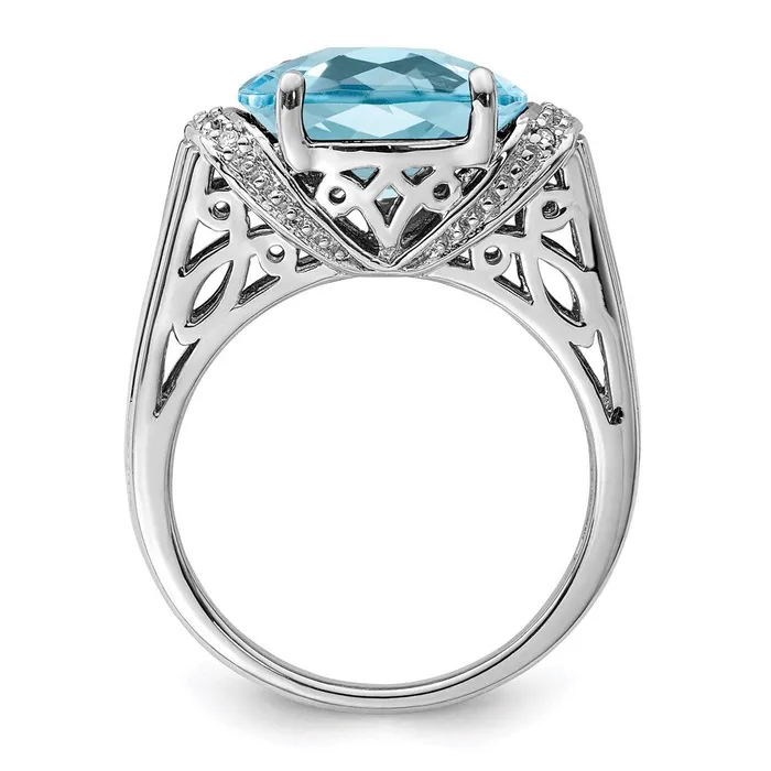 Goldia Rings Sterling Silver Rhodium CheckerCut Sky Blue Topaz u0026 Diamond Ring