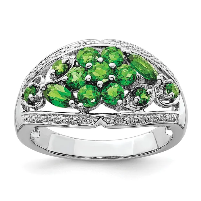 Goldia Rings Sterling Silver Rhodium Chrome Diopside Ring