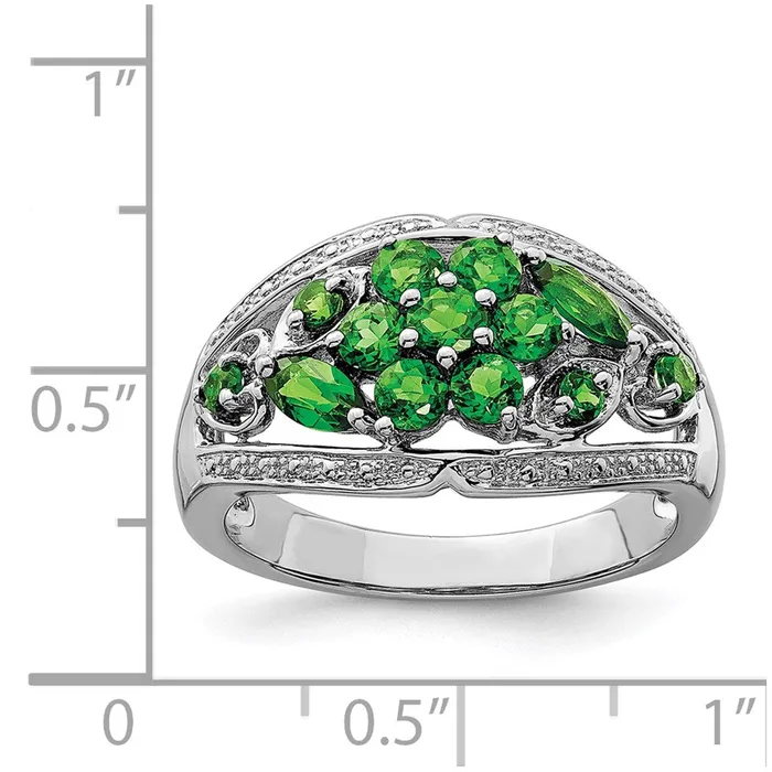 Goldia Rings Sterling Silver Rhodium Chrome Diopside Ring