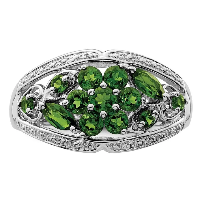 Goldia Rings Sterling Silver Rhodium Chrome Diopside Ring