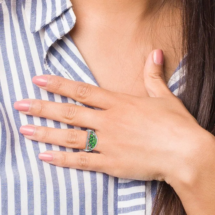 Goldia Rings Sterling Silver Rhodium Chrome Diopside Ring