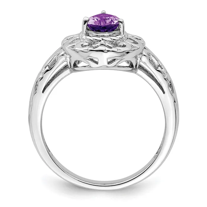 Goldia Rings Sterling Silver Rhodium Plated Amethyst Teardrop Ring