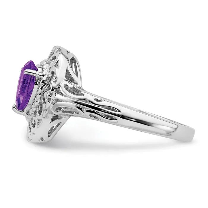 Goldia Rings Sterling Silver Rhodium Plated Amethyst Teardrop Ring