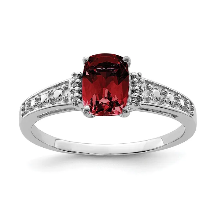 Goldia Rings Sterling Silver Rhodium Plated Diamond and Garnet Cushion Ring
