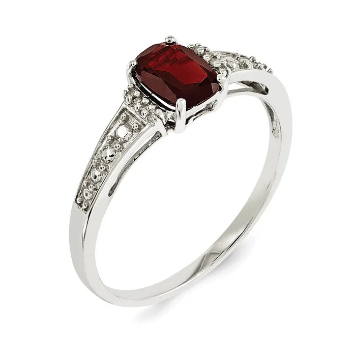 Goldia Rings Sterling Silver Rhodium Plated Diamond and Garnet Cushion Ring