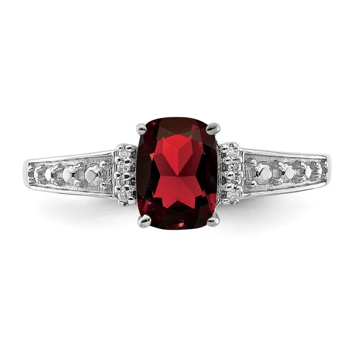 Goldia Rings Sterling Silver Rhodium Plated Diamond and Garnet Cushion Ring