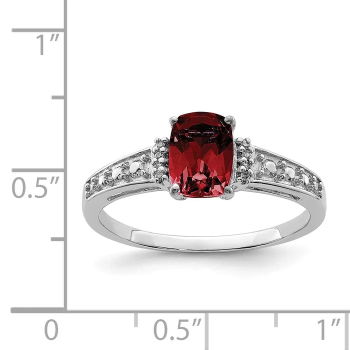 Goldia Rings Sterling Silver Rhodium Plated Diamond and Garnet Cushion Ring
