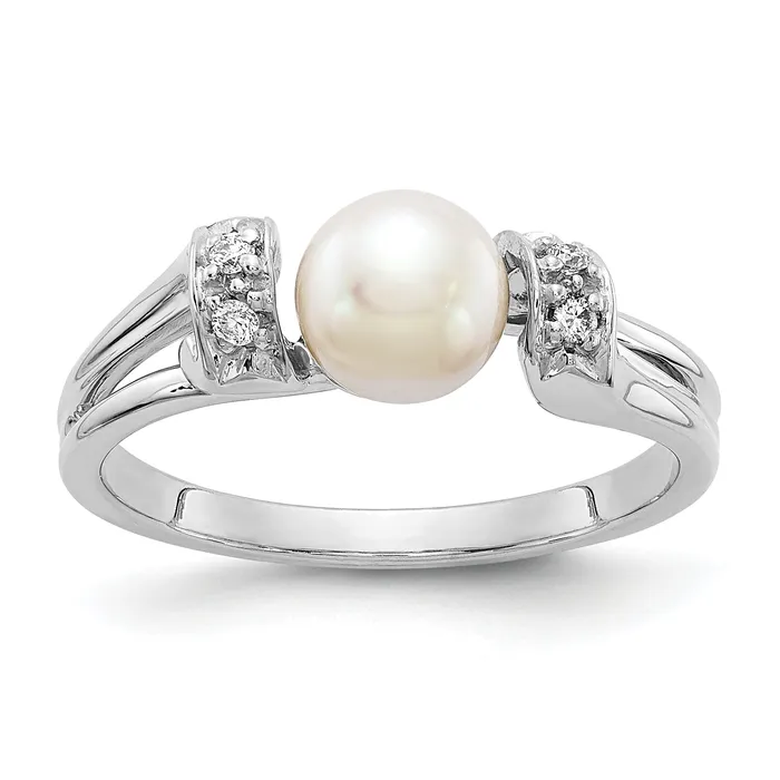 Goldia Solid 14k White Gold 6mm FW Cultured Pearl AA Simulated CZ Ring Rings Goldia Solid 14k White Gold 6mm FW Cultured Pearl AA Simulated CZ Ring Rings