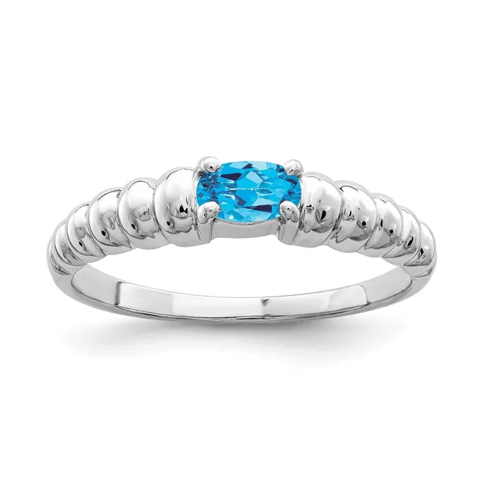 Goldia Solid 14k White Gold Simulated Blue Topaz Ring Rings