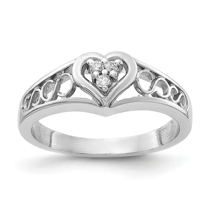 Goldia Solid 14k White Gold VS Simulated CZ heart Ring Rings