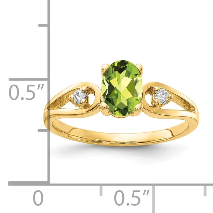 Goldia Solid 14k Yellow Gold 7x5mm Oval Simulated Peridot AA CZ Ring Rings