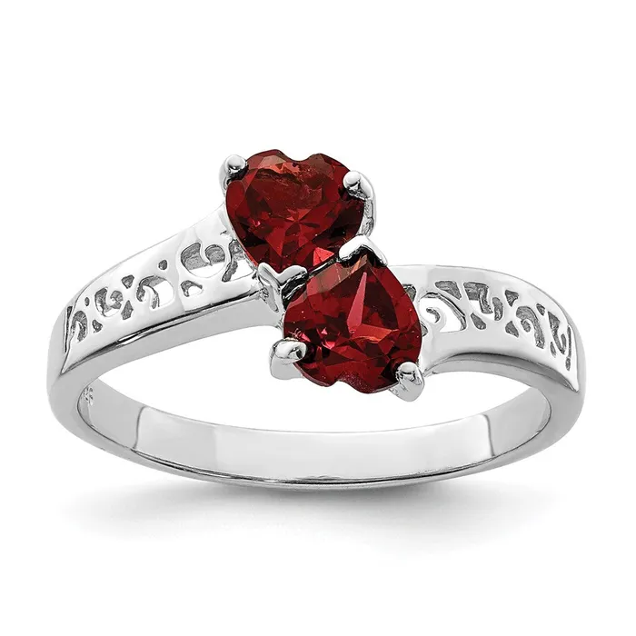 Goldia Sterling Silver Rhodium Garnet Heart Ring Rings