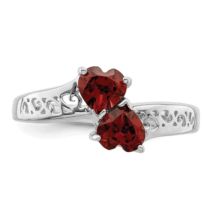 Goldia Sterling Silver Rhodium Garnet Heart Ring Rings