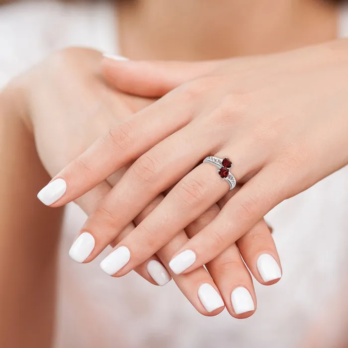 Goldia Sterling Silver Rhodium Garnet Heart Ring Rings
