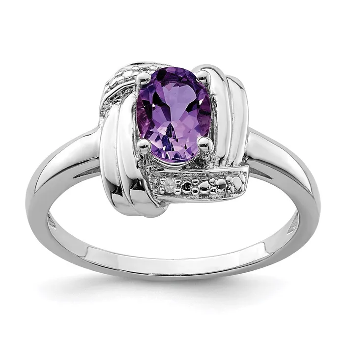 Goldia Sterling Silver Rhodiumplated Diamond u0026 Amethyst Ring Rings