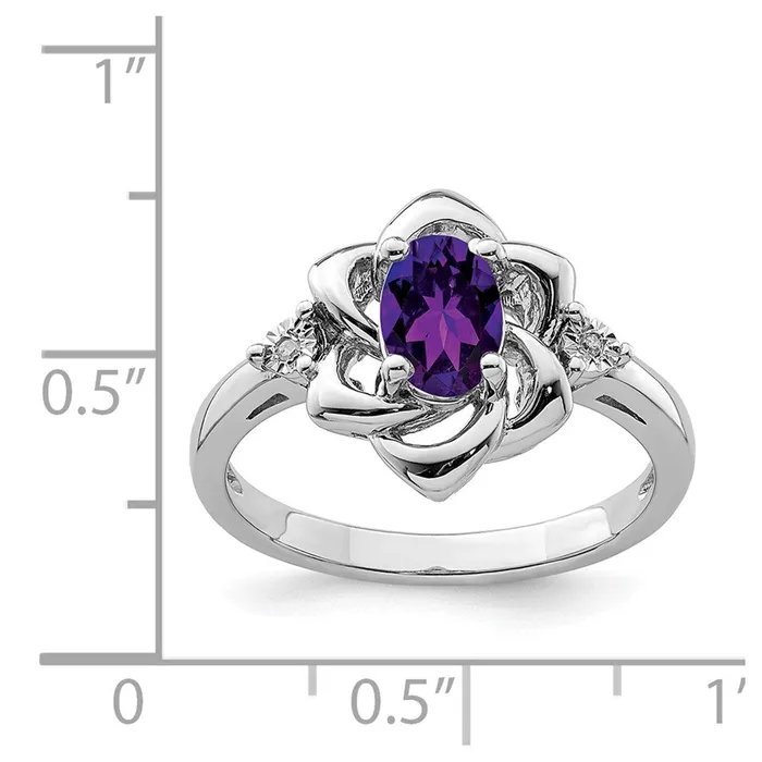 Goldia Sterling Silver Rhodiumplated Diamond u0026 Amethyst Ring Rings