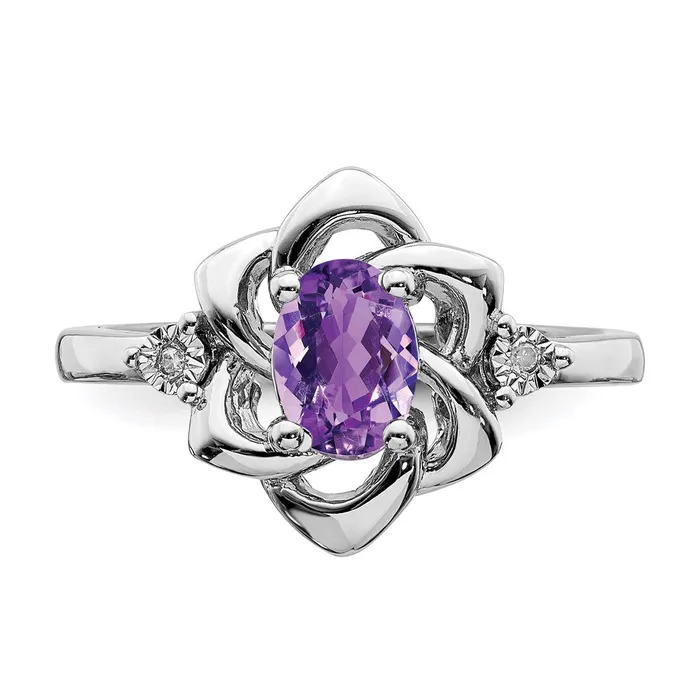 Goldia Sterling Silver Rhodiumplated Diamond u0026 Amethyst Ring Rings