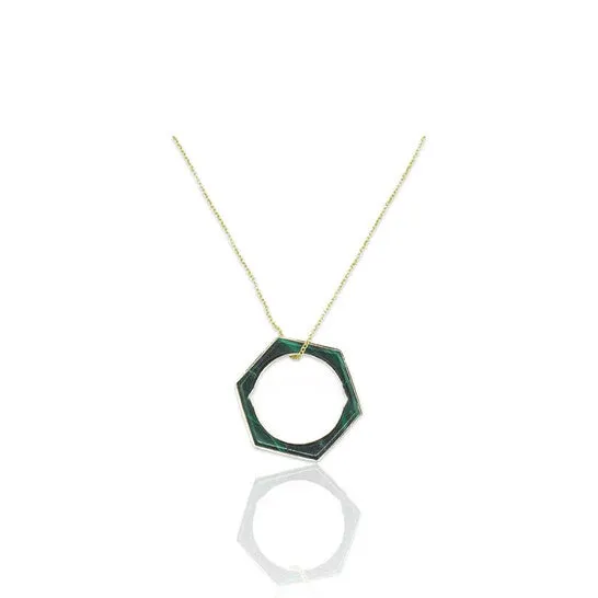 JMS always Rings Original Tresorra 18K Yellow Gold Hexagon Malachite RingNecklaceRing Size 575Length 16 inches