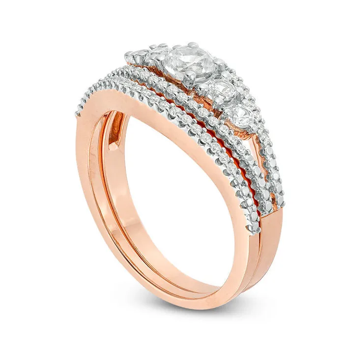 LabCreated White Sapphire and 017 CT TW Diamond Five Stone Bridal Engagement Ring Set in Solid 10K Rose Gold Goldia Rings LabCreated White Sapphire and 017 CT TW Diamond Five Stone Bridal Engagement Ring Set in Solid 10K Rose Gold Goldia Rings