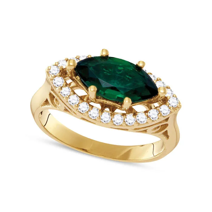 Marquise LabCreated Emerald and 033 CT TW Diamond Frame Ring in Solid 10K Yellow Gold Goldia Rings Marquise LabCreated Emerald and 033 CT TW Diamond Frame Ring in Solid 10K Yellow Gold Goldia Rings