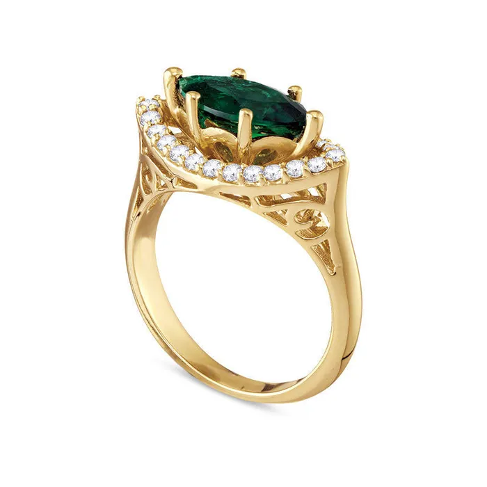 Marquise LabCreated Emerald and 033 CT TW Diamond Frame Ring in Solid 10K Yellow Gold Goldia Rings Marquise LabCreated Emerald and 033 CT TW Diamond Frame Ring in Solid 10K Yellow Gold Goldia Rings