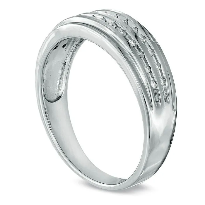 Mens 007 CT TW Natural Diamond Double Row Wedding Band in Sterling Silver Goldia Rings Mens 007 CT TW Natural Diamond Double Row Wedding Band in Sterling Silver Goldia Rings