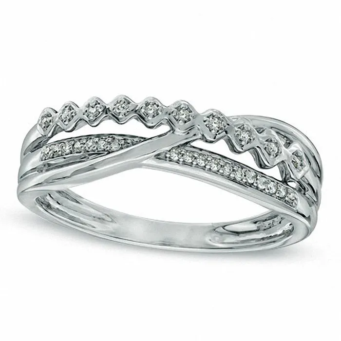 Natural Diamond Accent CrissCross Band in Sterling Silver Goldia Rings