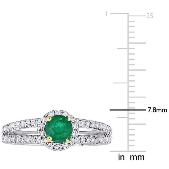 Original Amour 12 CT TGW Emerald and 12 CT TW Diamond Halo Split Shank Engagement Ring in 14k White and Yellow Gold JMS always Rings Original Amour 12 CT TGW Emerald and 12 CT TW Diamond Halo Split Shank Engagement Ring in 14k White and Yellow Gold JMS always Rings