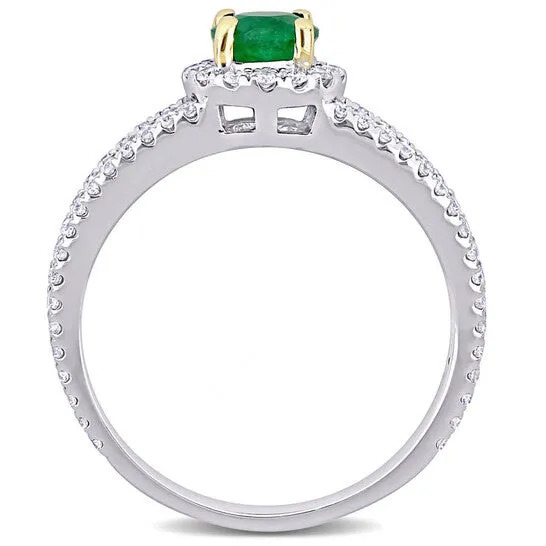 Original Amour 12 CT TGW Emerald and 12 CT TW Diamond Halo Split Shank Engagement Ring in 14k White and Yellow Gold JMS always Rings Original Amour 12 CT TGW Emerald and 12 CT TW Diamond Halo Split Shank Engagement Ring in 14k White and Yellow Gold JMS always Rings