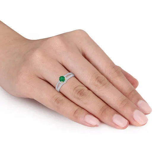 Original Amour 12 CT TGW Emerald and 12 CT TW Diamond Halo Split Shank Engagement Ring in 14k White and Yellow Gold JMS always Rings Original Amour 12 CT TGW Emerald and 12 CT TW Diamond Halo Split Shank Engagement Ring in 14k White and Yellow Gold JMS always Rings