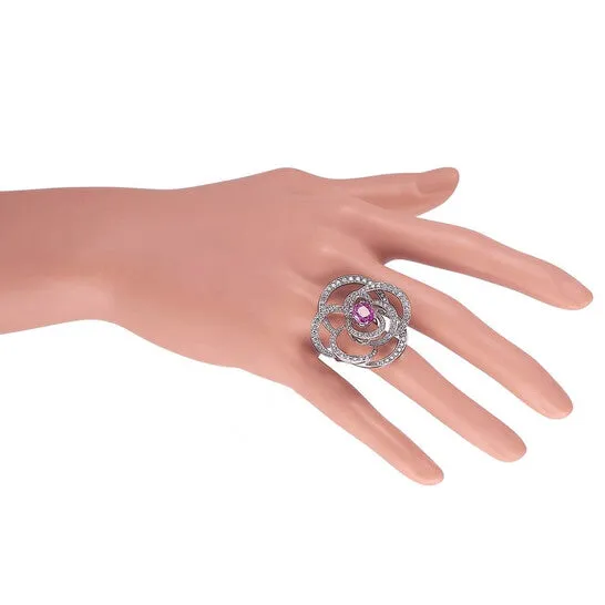 Original PreOwned Chanel Cam xE9 lia 18K White Gold 200 ct Diamond and Pink Sapphire Ring JMS always Rings