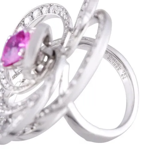 Original PreOwned Chanel Cam xE9 lia 18K White Gold 200 ct Diamond and Pink Sapphire Ring JMS always Rings
