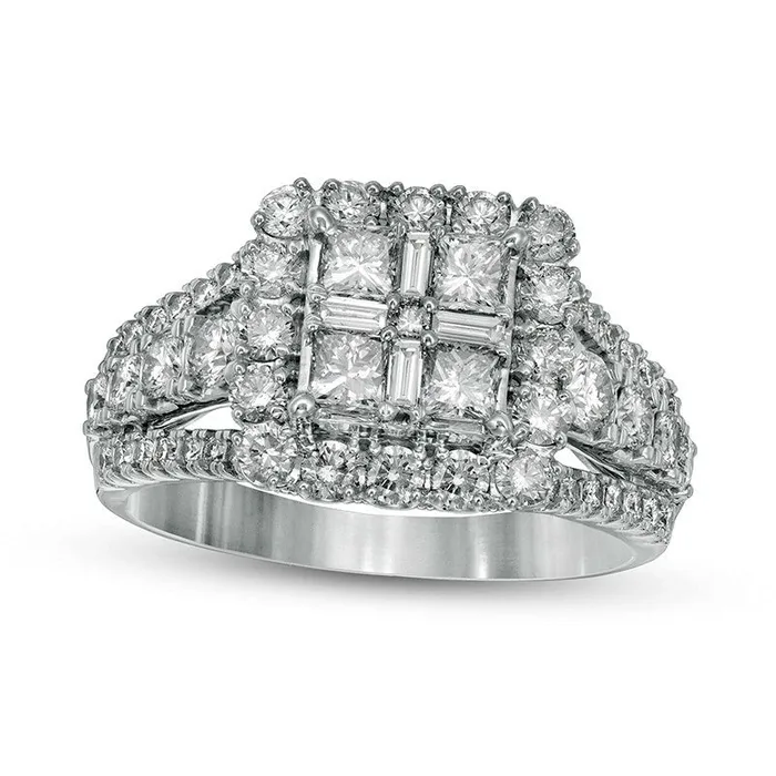 Previously Owned 15 CT TW Composite Natural Diamond Cushion Frame Antique VintageStyle Engagement Ring in Solid 14K White Gold Goldia Rings Previously Owned 15 CT TW Composite Natural Diamond Cushion Frame Antique VintageStyle Engagement Ring in Solid 14K White Gold Goldia Rings