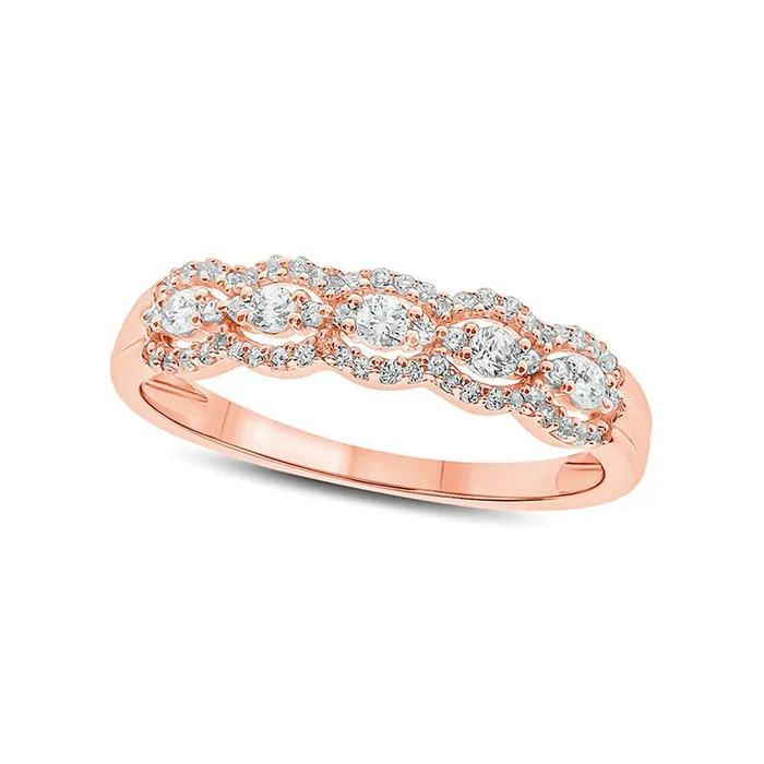 Rings 033 CT TW Natural Diamond Frame Trios Anniversary Ring in Solid 10K Rose Gold Goldia Rings 033 CT TW Natural Diamond Frame Trios Anniversary Ring in Solid 10K Rose Gold Goldia