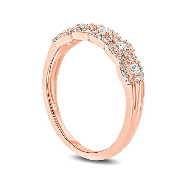 Rings 033 CT TW Natural Diamond Frame Trios Anniversary Ring in Solid 10K Rose Gold Goldia