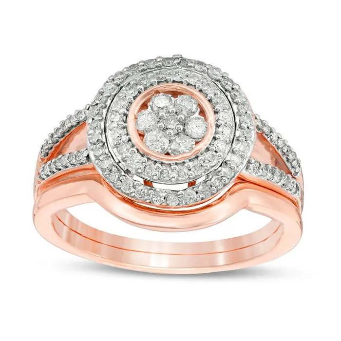 Rings 050 CT TW Composite Natural Diamond Double Frame Bridal Engagement Ring Set in Solid 10K Rose Gold Goldia Rings 050 CT TW Composite Natural Diamond Double Frame Bridal Engagement Ring Set in Solid 10K Rose Gold Goldia