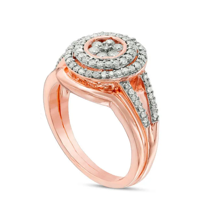 Rings 050 CT TW Composite Natural Diamond Double Frame Bridal Engagement Ring Set in Solid 10K Rose Gold Goldia Rings 050 CT TW Composite Natural Diamond Double Frame Bridal Engagement Ring Set in Solid 10K Rose Gold Goldia