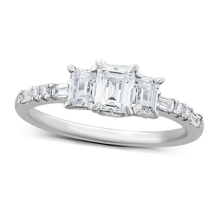 Rings 10 CT TW EmeraldCut Natural Diamond Three Stone Engagement Ring in Solid 14K White Gold Goldia Rings 10 CT TW EmeraldCut Natural Diamond Three Stone Engagement Ring in Solid 14K White Gold Goldia