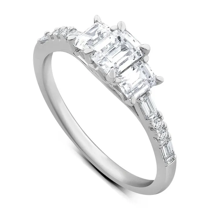 Rings 10 CT TW EmeraldCut Natural Diamond Three Stone Engagement Ring in Solid 14K White Gold Goldia Rings 10 CT TW EmeraldCut Natural Diamond Three Stone Engagement Ring in Solid 14K White Gold Goldia