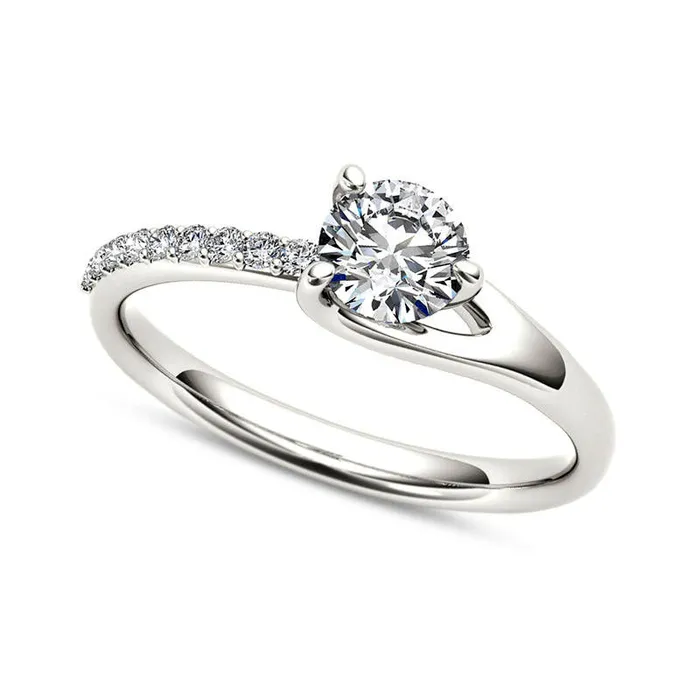 Rings 10 CT TW Natural Diamond Bypass Engagement Ring in Solid 14K White Gold Goldia Rings 10 CT TW Natural Diamond Bypass Engagement Ring in Solid 14K White Gold Goldia