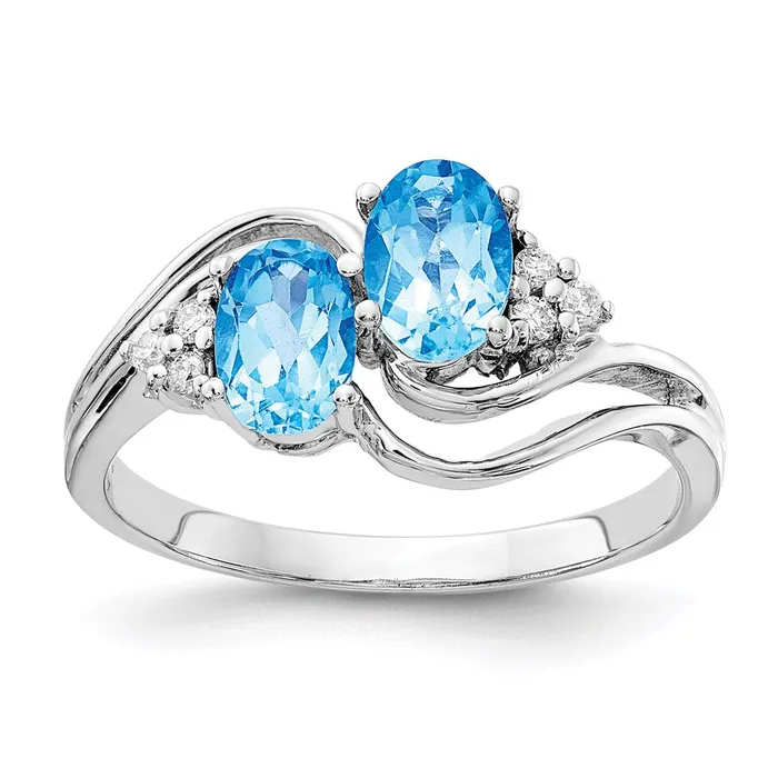 Rings 14k White Gold 6x4mm Oval Blue Topaz A Real Diamond ring Goldia
