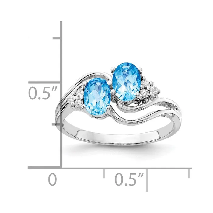 Rings 14k White Gold 6x4mm Oval Blue Topaz A Real Diamond ring Goldia